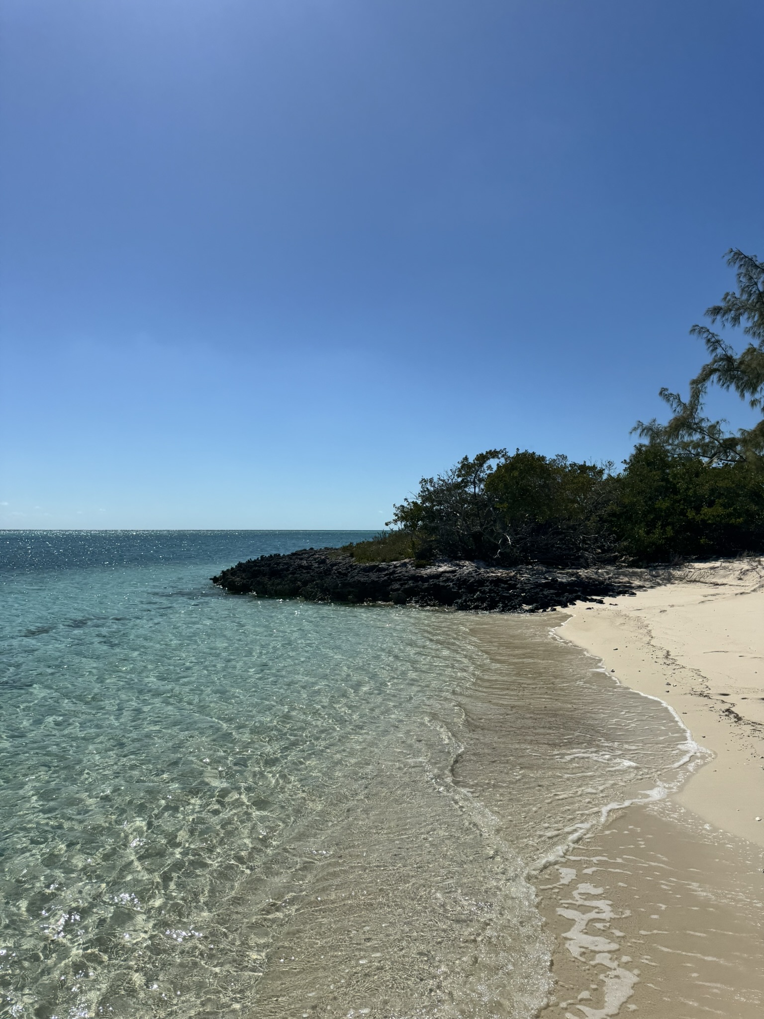 Clear shallow water off a beach in the Exuma Cays
